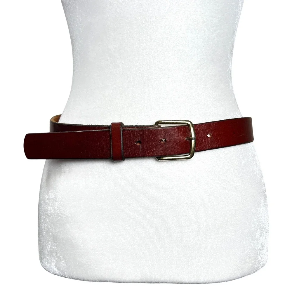 Unisex Cognac Brown Leather Belt Brass Buckle‎ Classic Casual Dress Work Size 38